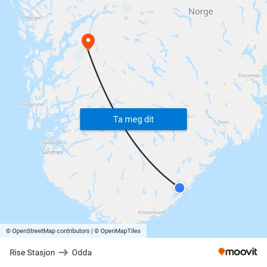 Rise Stasjon to Odda map