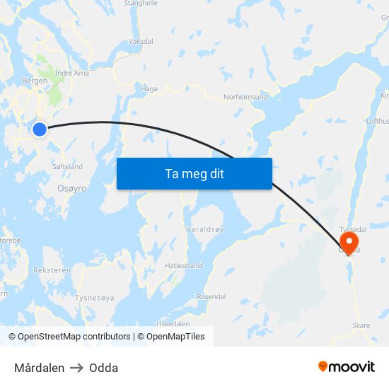 Mårdalen to Odda map