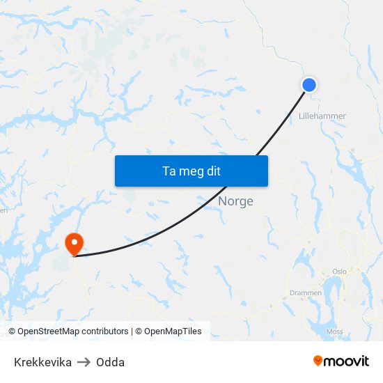 Krekkevika to Odda map