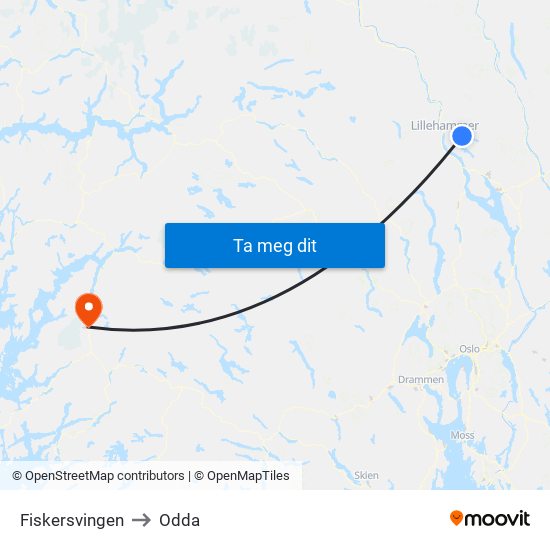 Fiskersvingen to Odda map