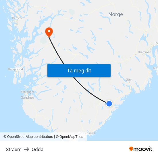 Straum to Odda map