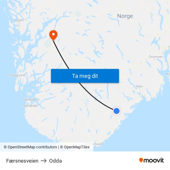 Færsnesveien to Odda map
