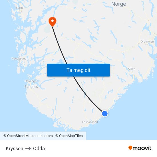 Kryssen to Odda map