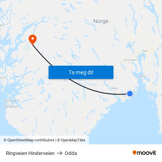 Ringveien Hinderveien to Odda map