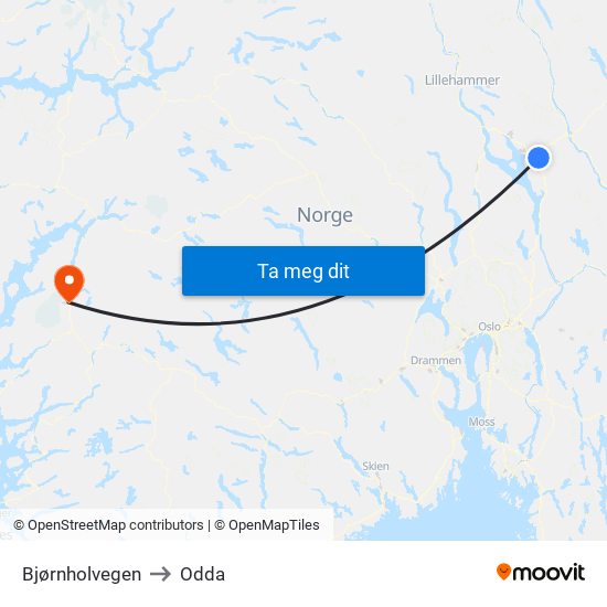 Bjørnholvegen to Odda map