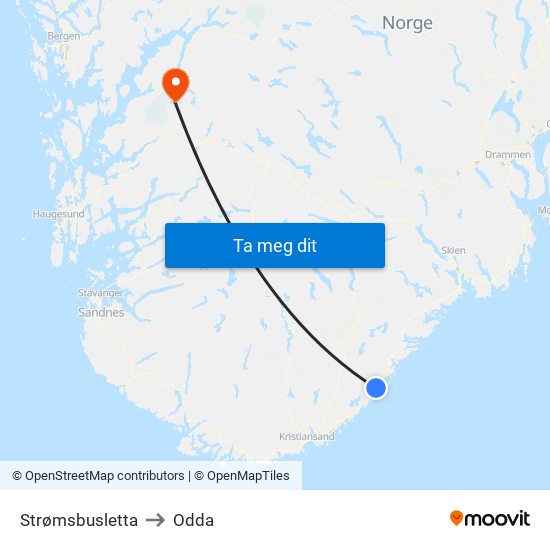 Strømsbusletta to Odda map