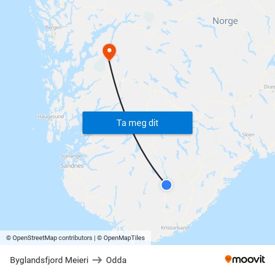 Byglandsfjord Meieri to Odda map