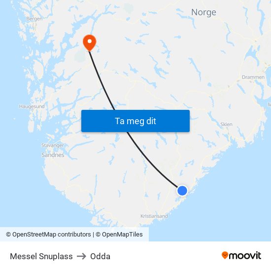 Messel Snuplass to Odda map