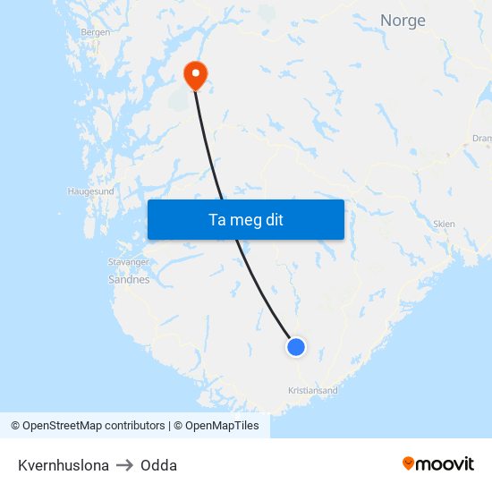 Kvernhuslona to Odda map