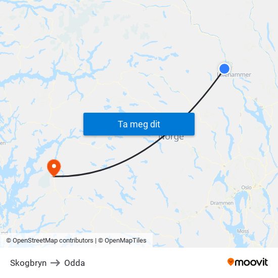 Skogbryn to Odda map