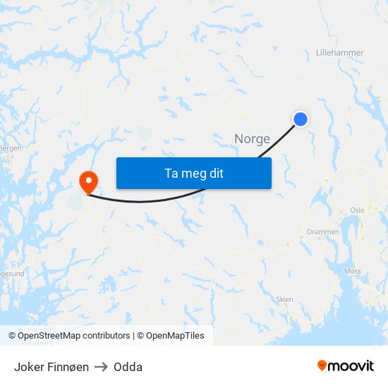 Joker Finnøen to Odda map