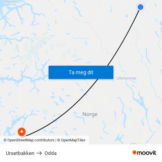 Ursetbakken to Odda map
