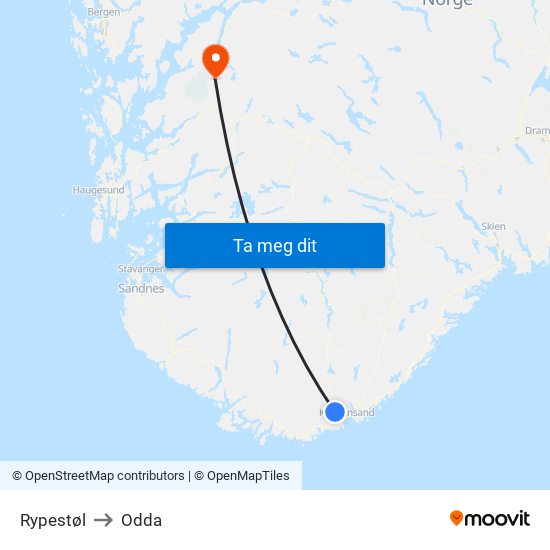 Rypestøl to Odda map