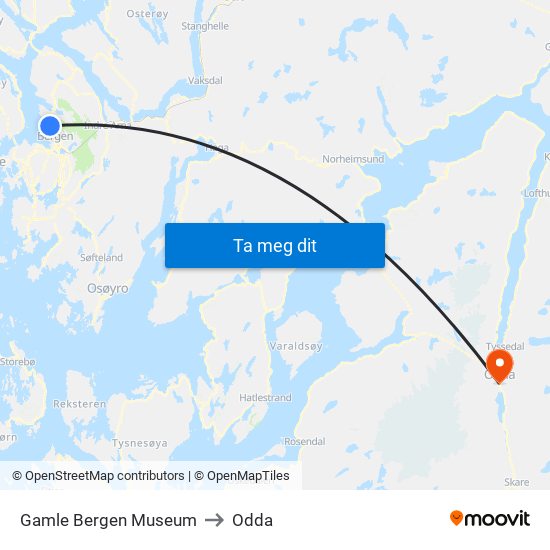 Gamle Bergen Museum to Odda map