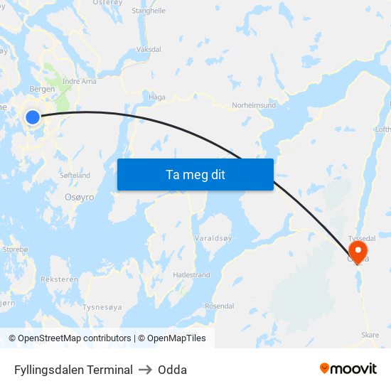 Fyllingsdalen Terminal to Odda map