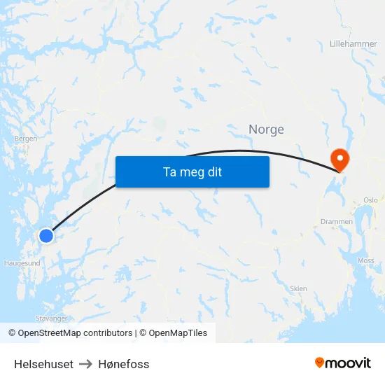 Helsehuset to Hønefoss map