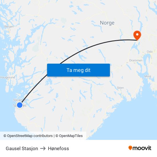 Gausel Stasjon to Hønefoss map