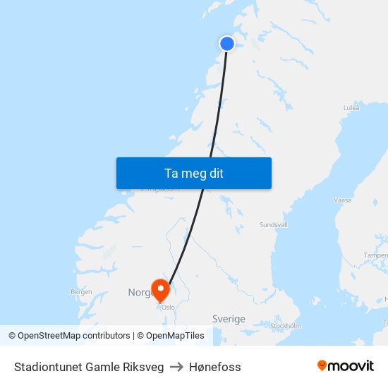 Stadiontunet Gamle Riksveg to Hønefoss map