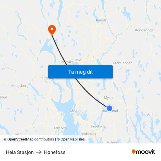 Heia Stasjon to Hønefoss map