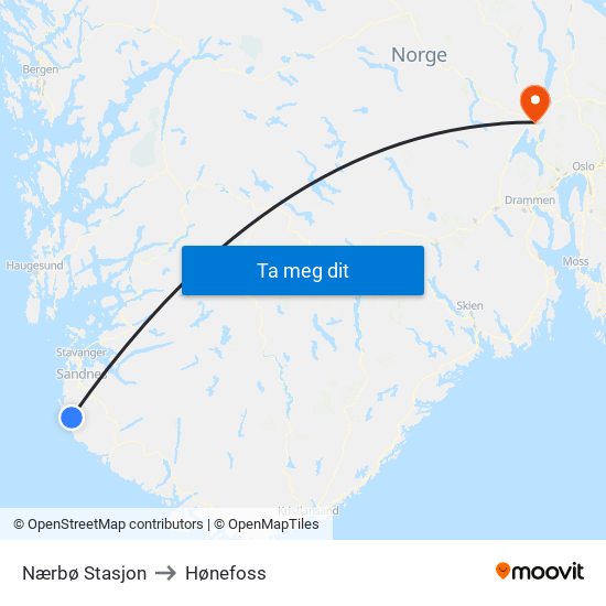 Nærbø Stasjon to Hønefoss map