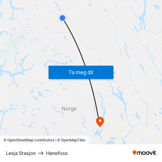 Lesja Stasjon to Hønefoss map