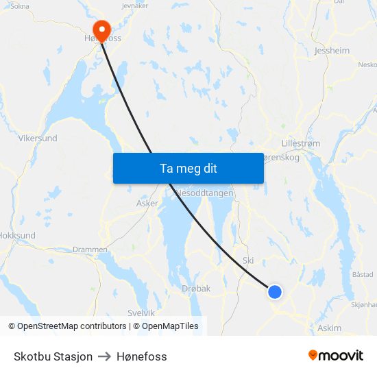 Skotbu Stasjon to Hønefoss map