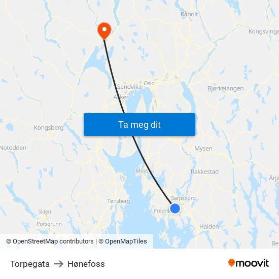 Torpegata to Hønefoss map
