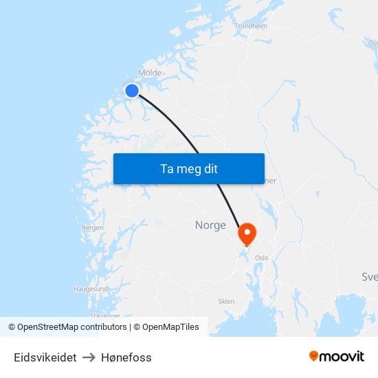 Eidsvikeidet to Hønefoss map