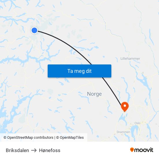 Briksdalen to Hønefoss map