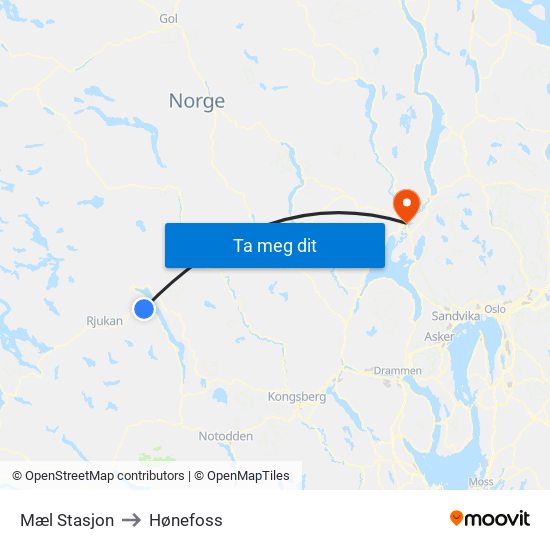 Mæl Stasjon to Hønefoss map