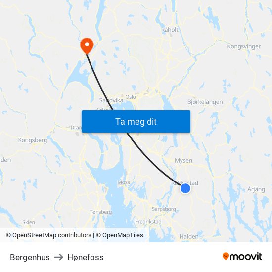 Bergenhus to Hønefoss map