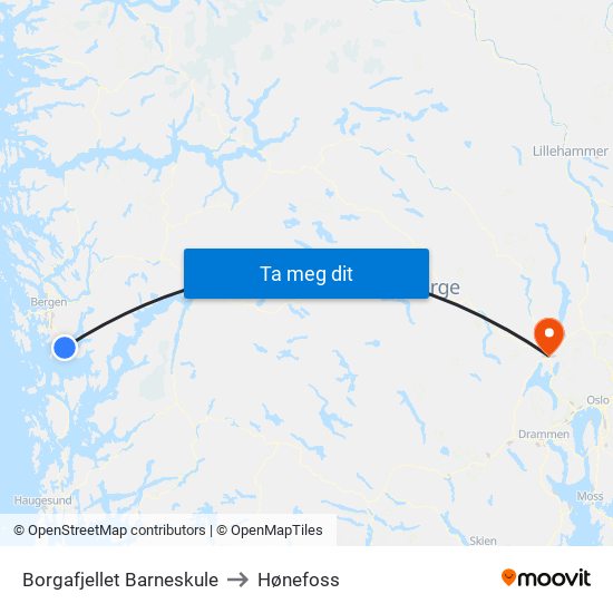 Borgafjellet Barneskule to Hønefoss map