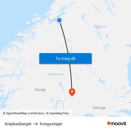 Krøykesberget to Kongsvinger map