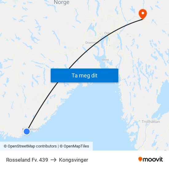 Rosseland Fv. 439 to Kongsvinger map