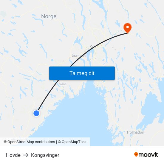 Hovde to Kongsvinger map