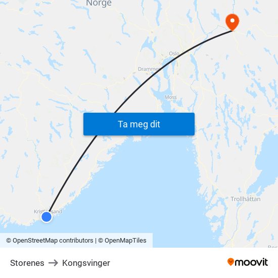 Storenes to Kongsvinger map