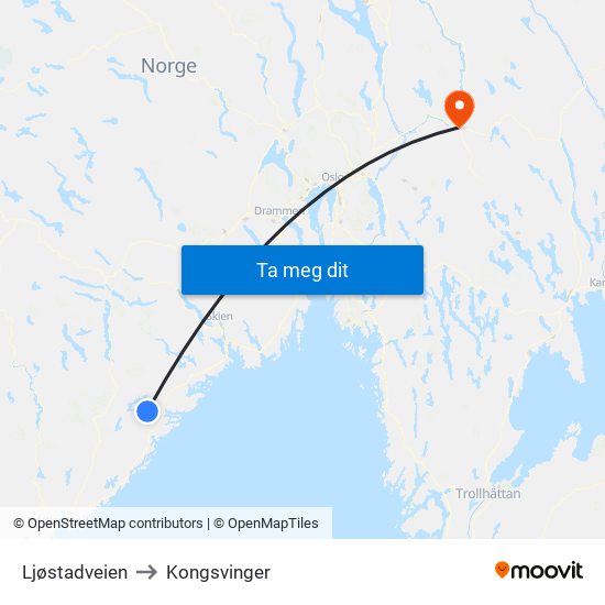 Ljøstadveien to Kongsvinger map