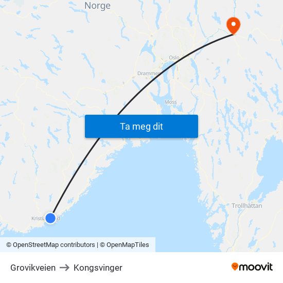 Grovikveien to Kongsvinger map