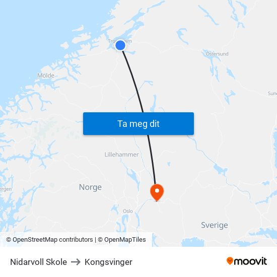 Nidarvoll Skole to Kongsvinger map