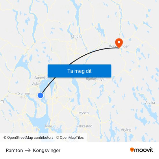 Ramton to Kongsvinger map
