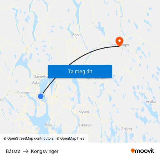 Båtstø to Kongsvinger map