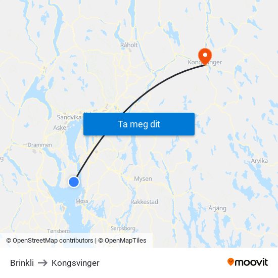 Brinkli to Kongsvinger map