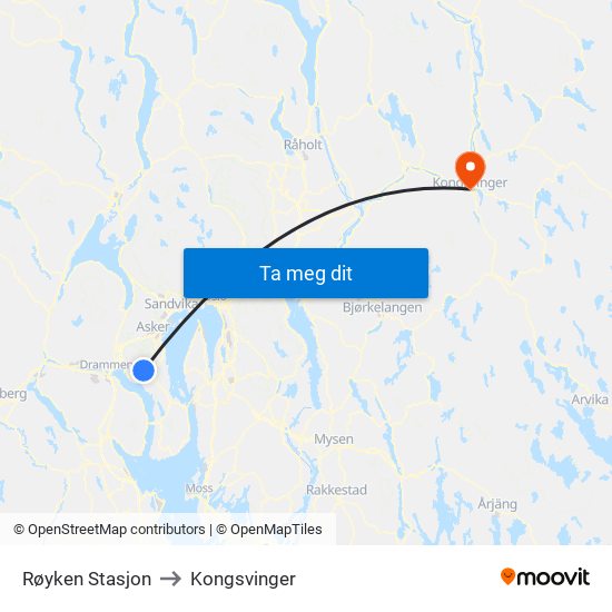 Røyken Stasjon to Kongsvinger map