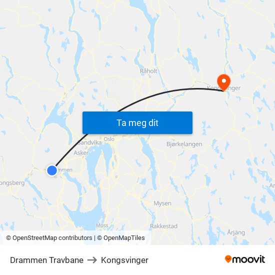 Drammen Travbane to Kongsvinger map