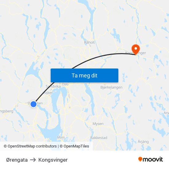 Ørengata to Kongsvinger map