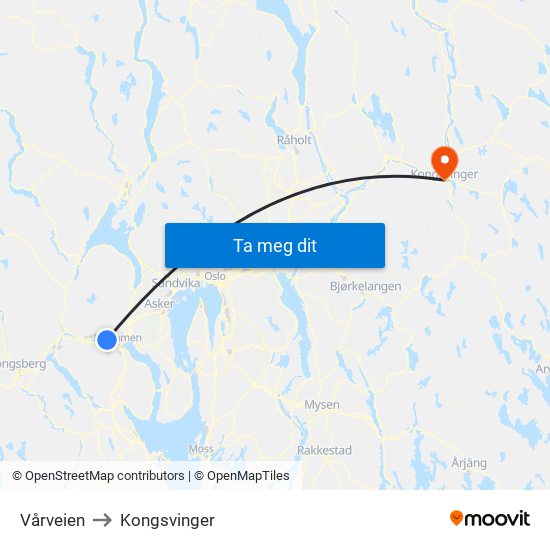 Vårveien to Kongsvinger map