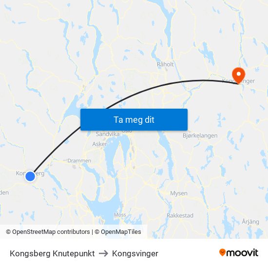 Kongsberg Knutepunkt to Kongsvinger map