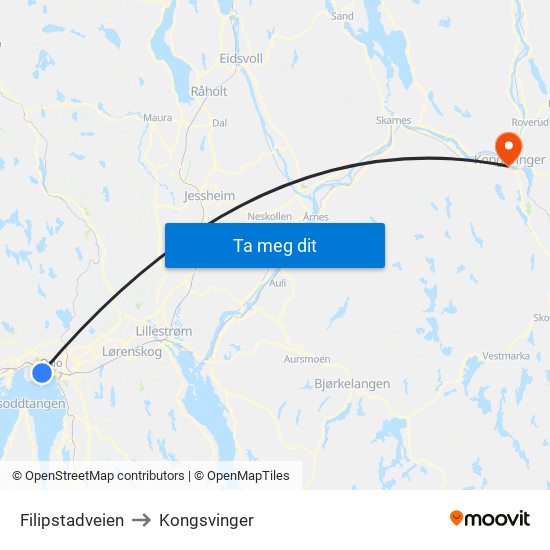 Filipstadveien to Kongsvinger map