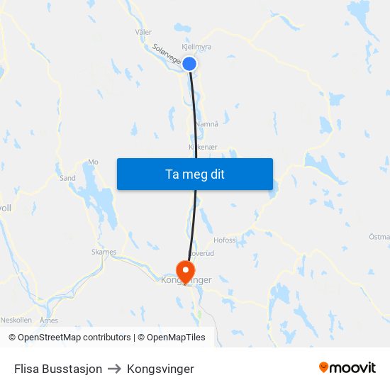 Flisa Busstasjon to Kongsvinger map