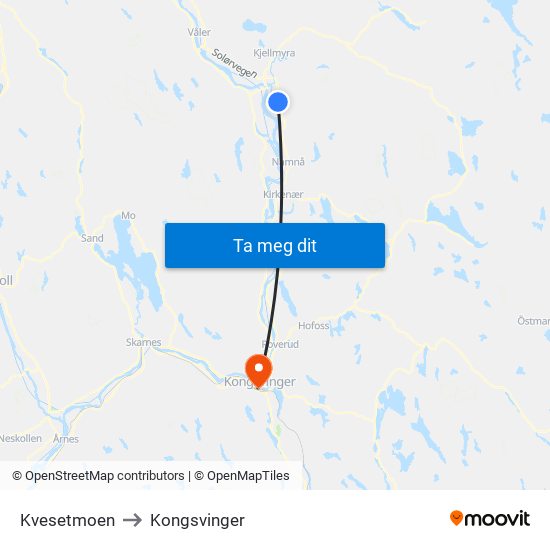 Kvesetmoen to Kongsvinger map